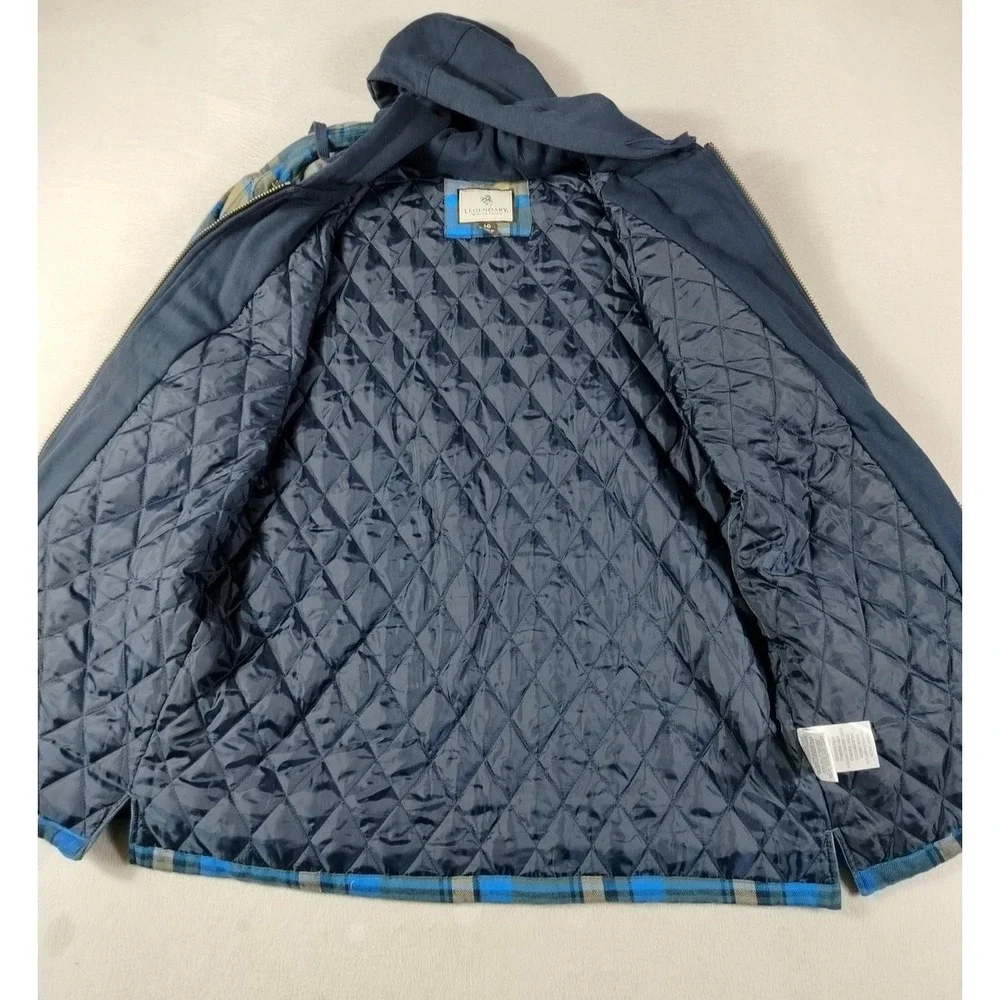 Legendary Whitetails Jacket Mens Large Blue Plaid Flannel Hooded Quilted Shacket